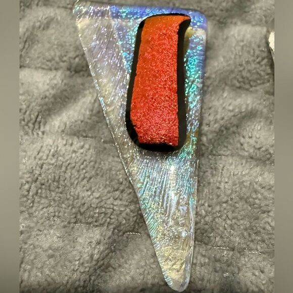 Set of 2 Dichroic Glass Pendants – Iridescent Modern Abstract Pieces - Picture 4 of 17